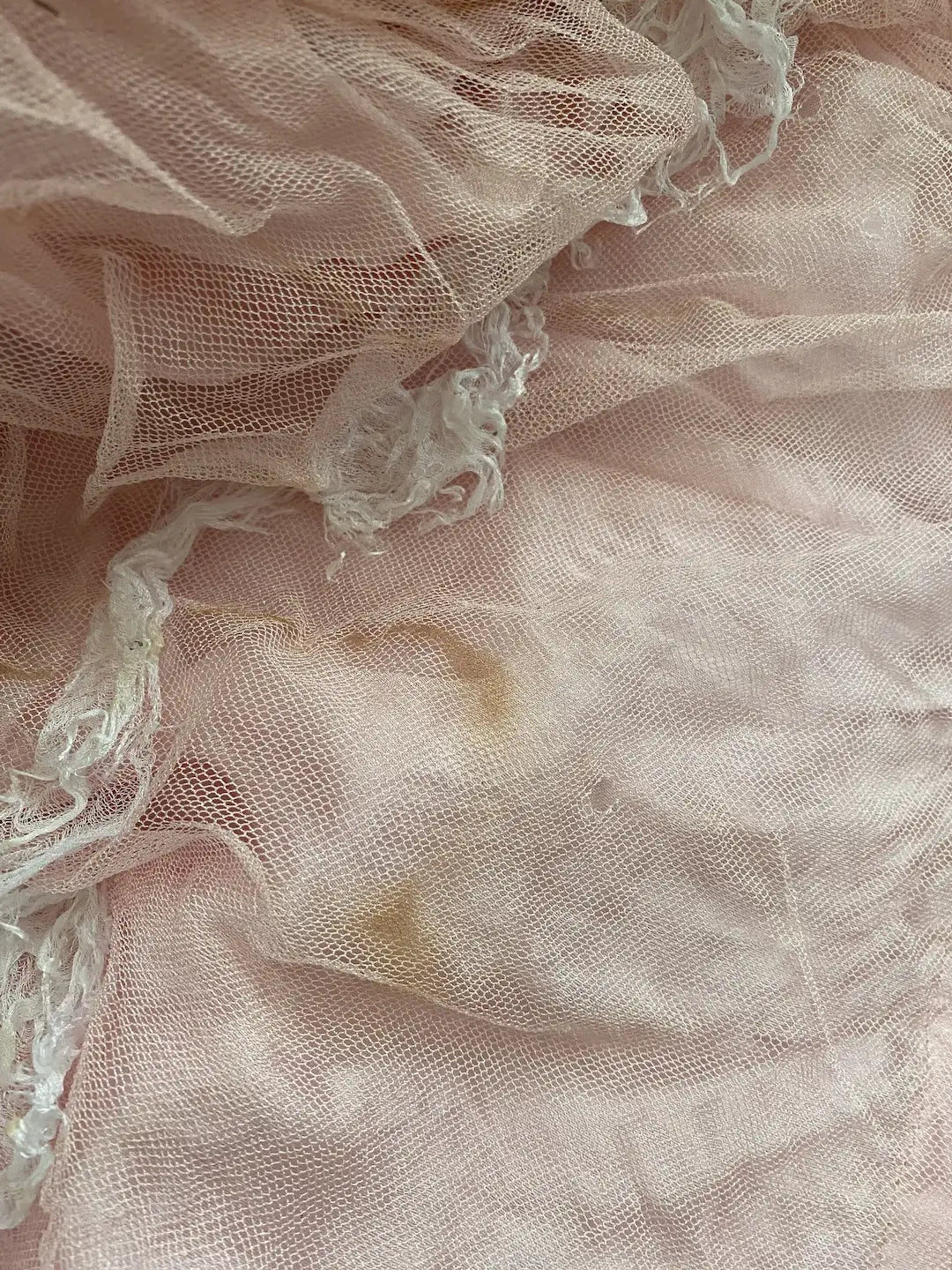 Antique Vintage Pink Tulle Lace Ballet Theater Costume Dress Tinsel Trim