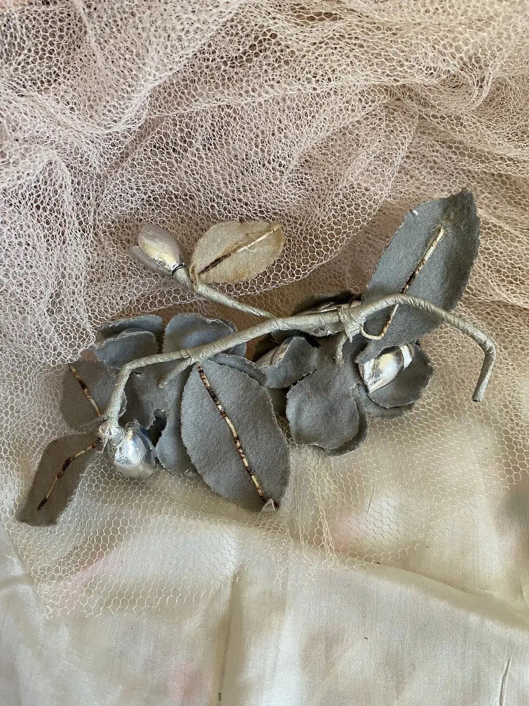 Antique Vintage Silver Millinery Flower
