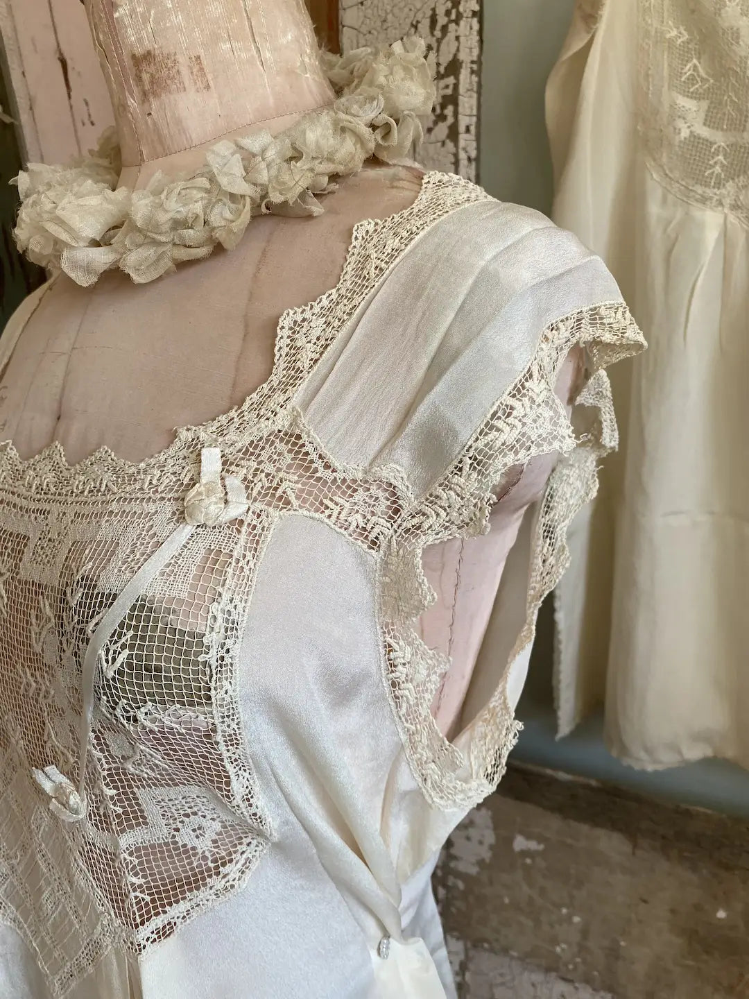 Antique Wedding Trousseau Lingerie Silk Lace Teddy & Nightgown Dress
