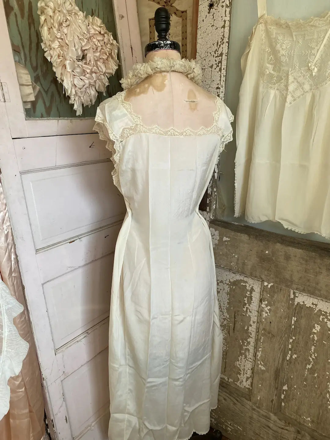Antique Wedding Trousseau Lingerie Silk Lace Teddy & Nightgown Dress