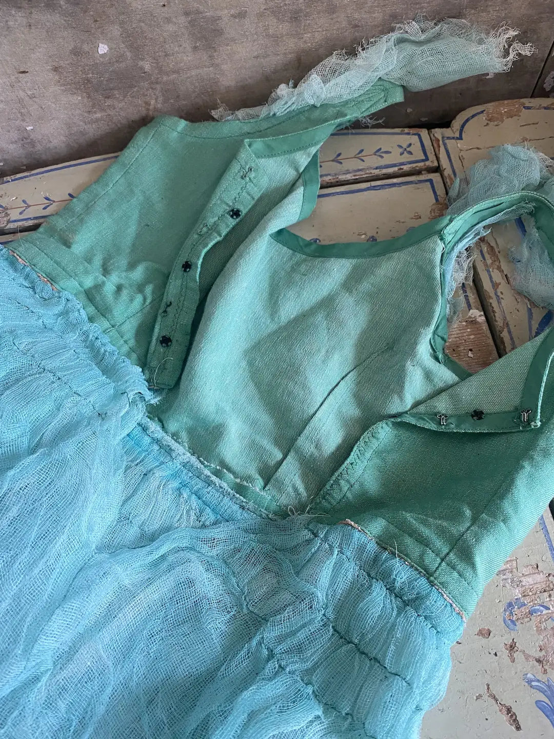 Antique Vintage Ballet Tutu Green Gauze Lace