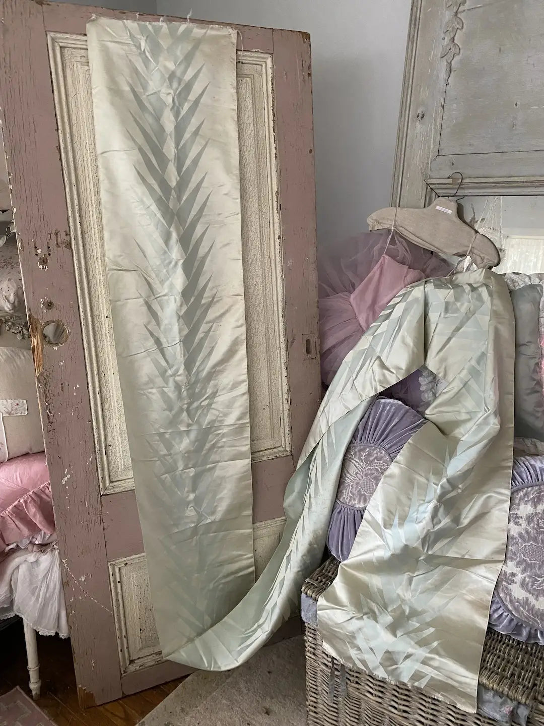 Antique Yardage Extra Wide Silk Ribbon Panel