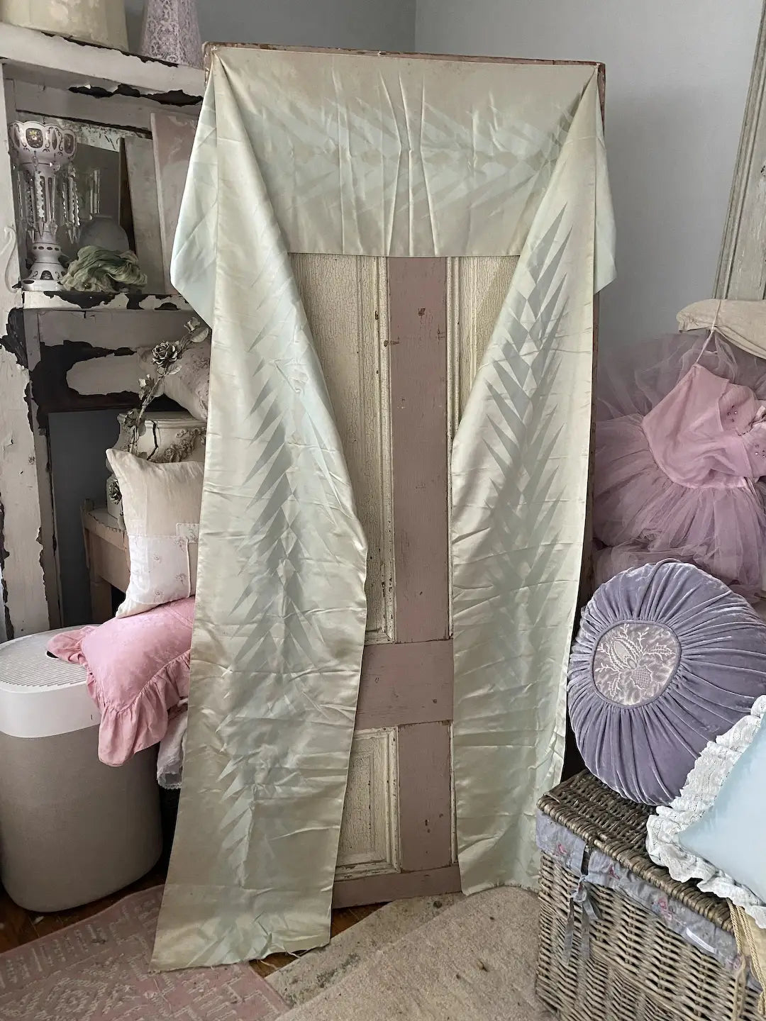 Antique Yardage Extra Wide Silk Ribbon Panel