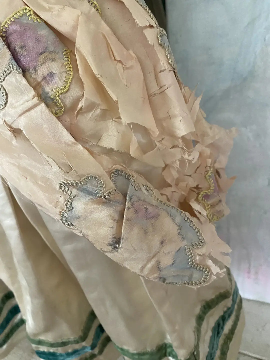 Antique French Costume Dress Pink Green