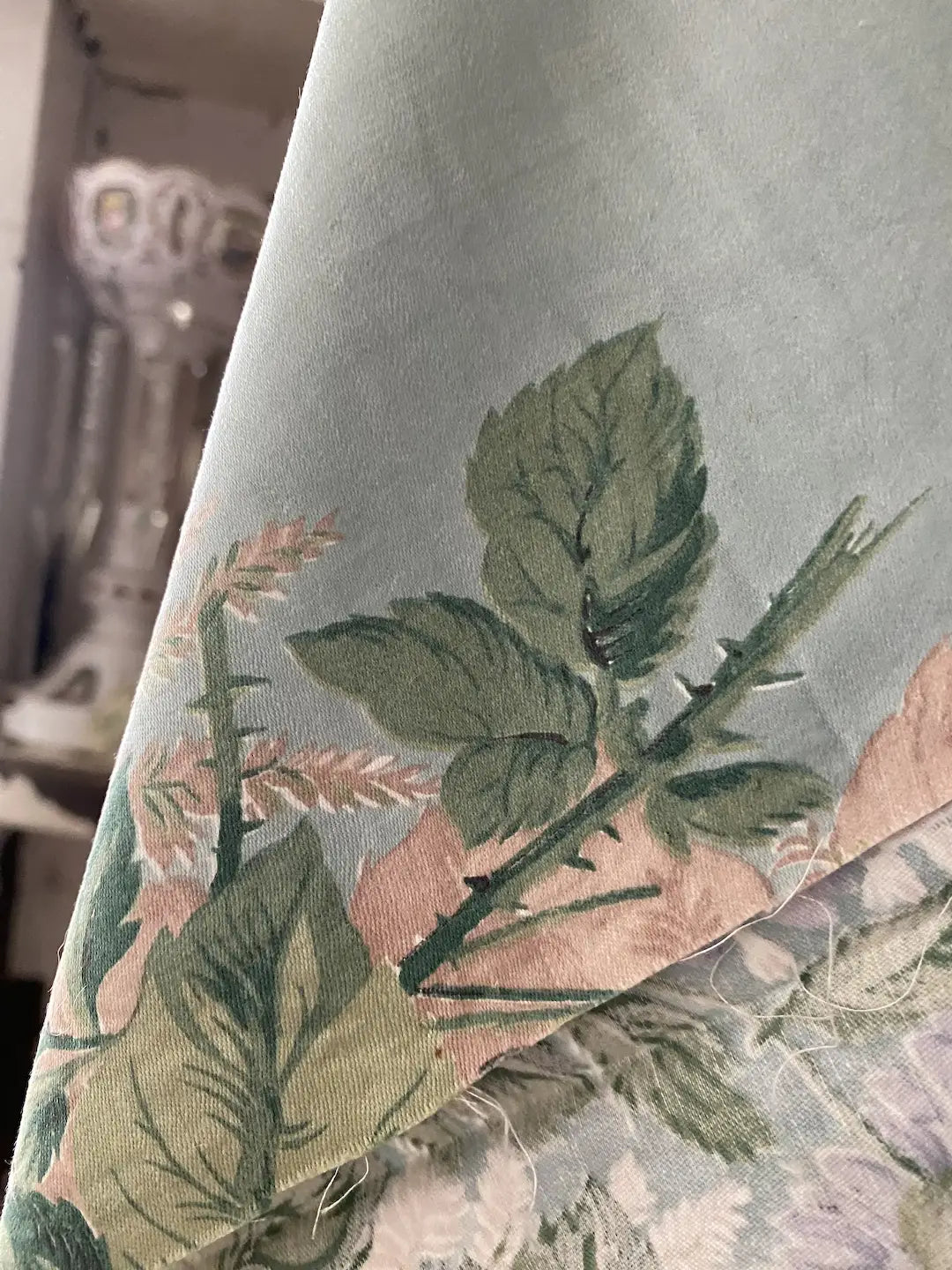 Vintage Fabric Blue Cabbage Roses
