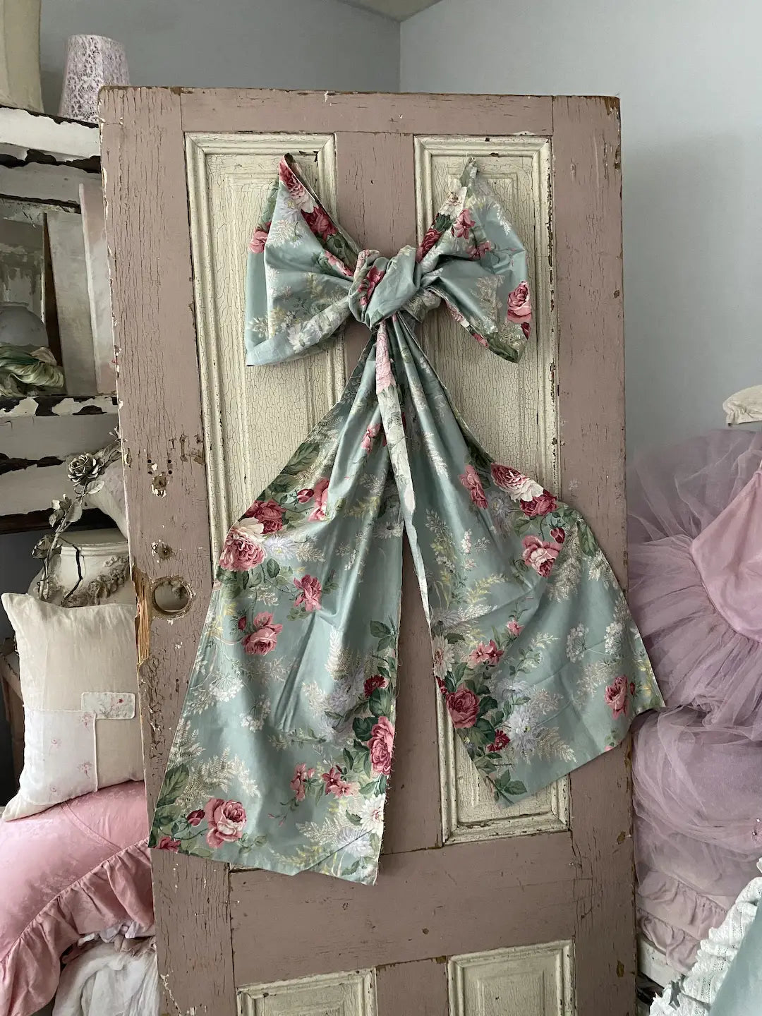 Vintage Fabric Blue Cabbage Roses