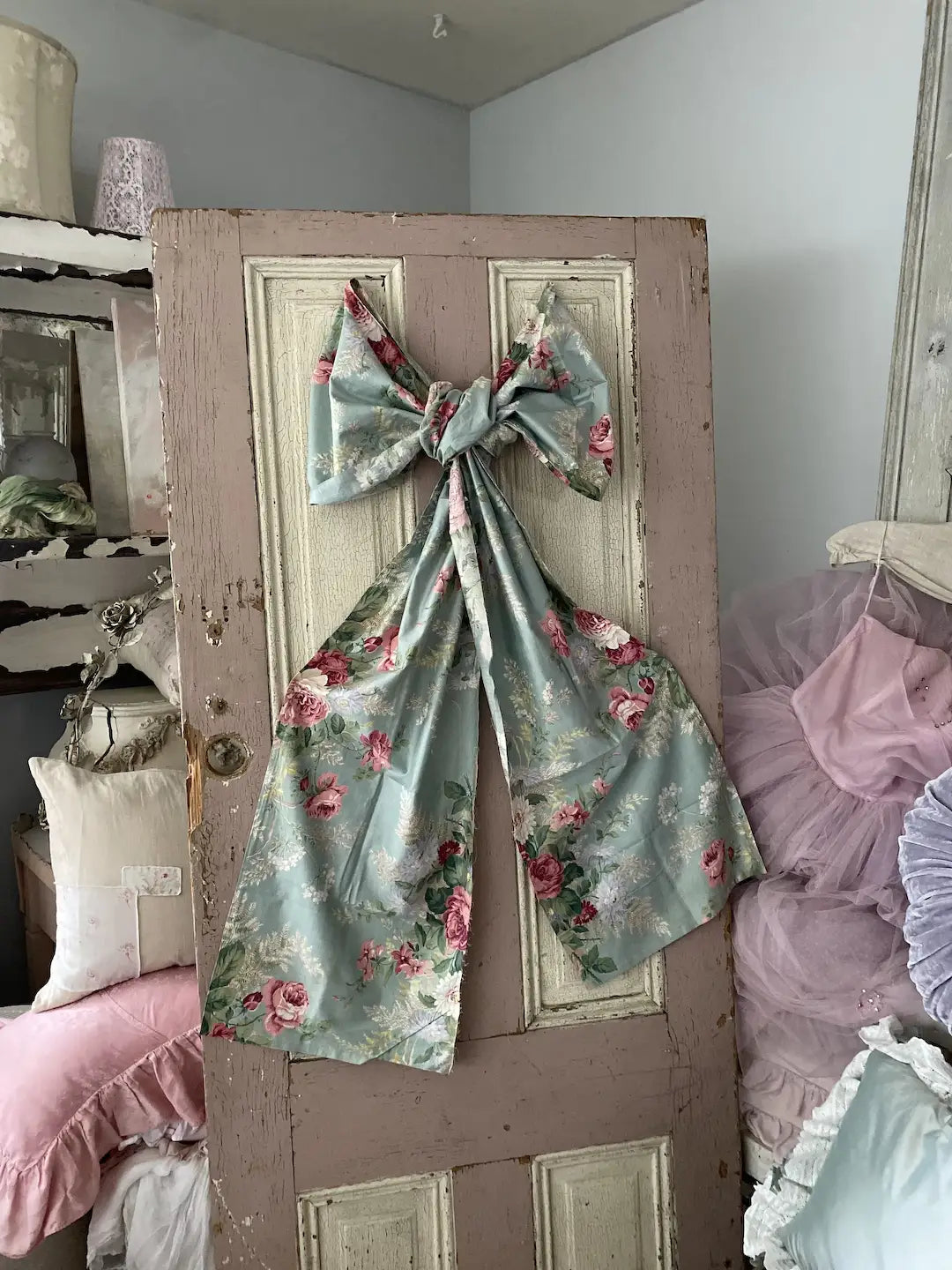 Vintage Fabric Blue Cabbage Roses