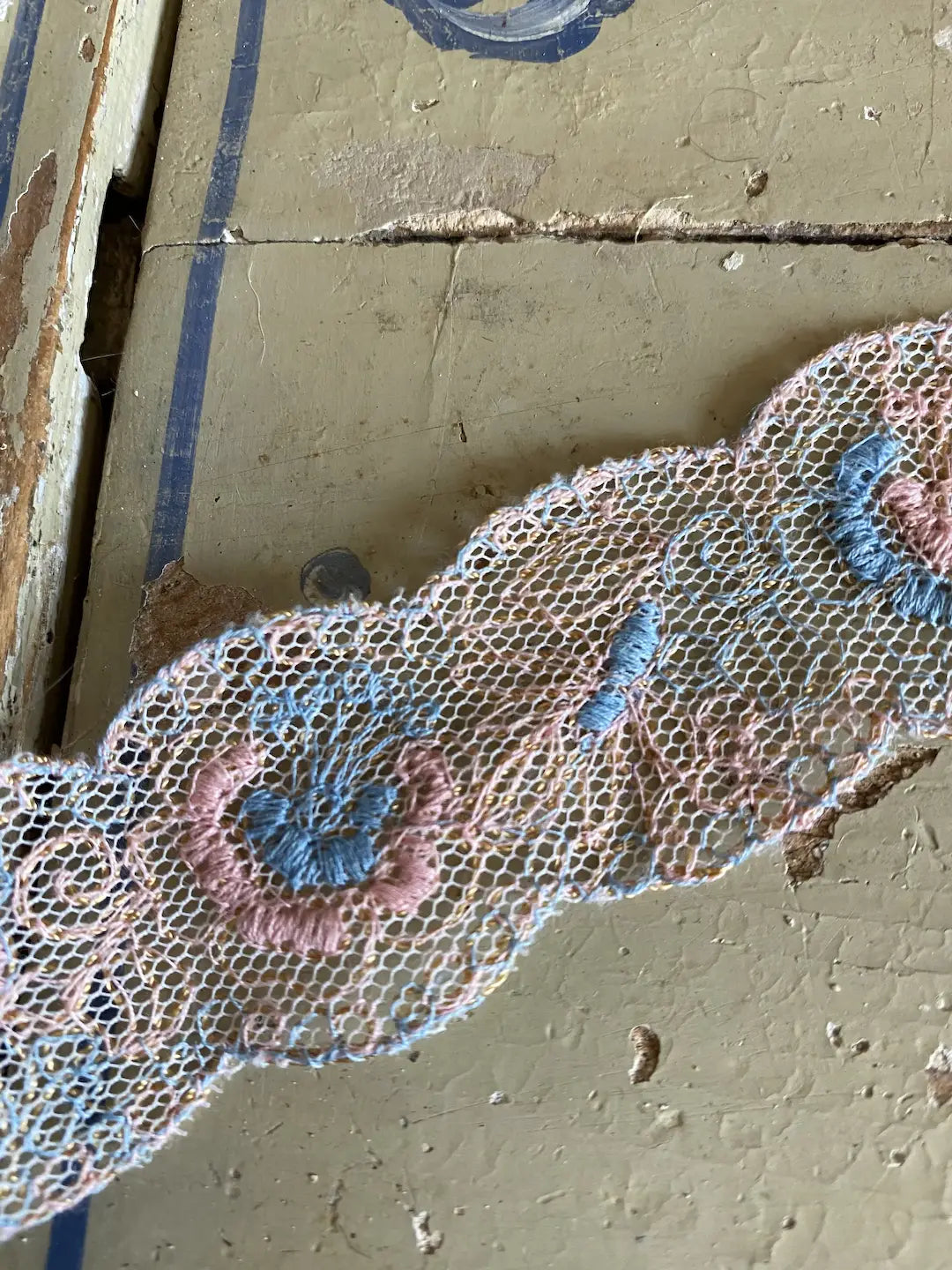 Antique Lace Ribbon Trim Shabby Chic Pastel Embroidered Pink Blue