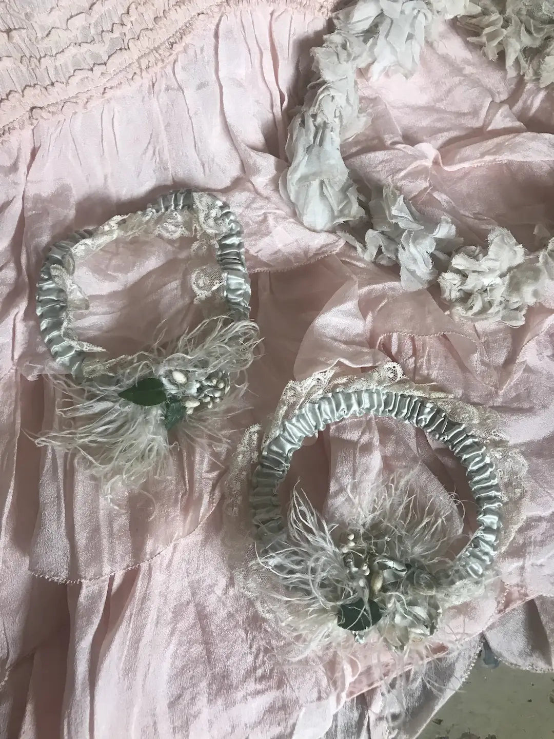 Antique French Bridal Garters Wax Flowers