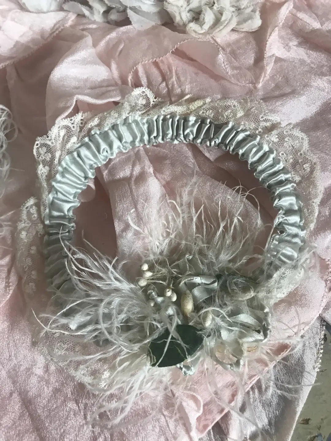 Antique French Bridal Garters Wax Flowers