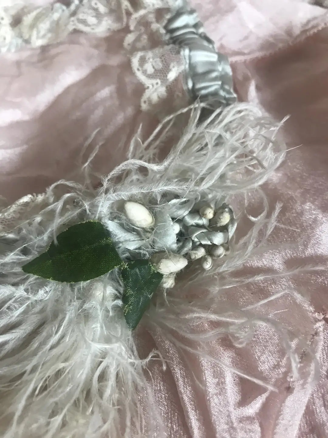 Antique French Bridal Garters Wax Flowers