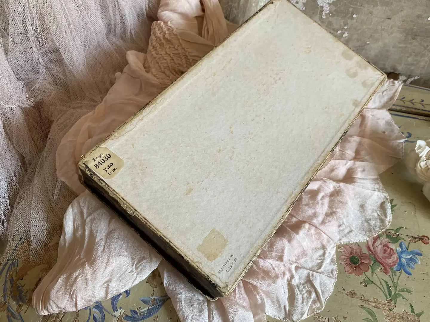 Antique Dark Floral Wallpaper Box Woman Portrait