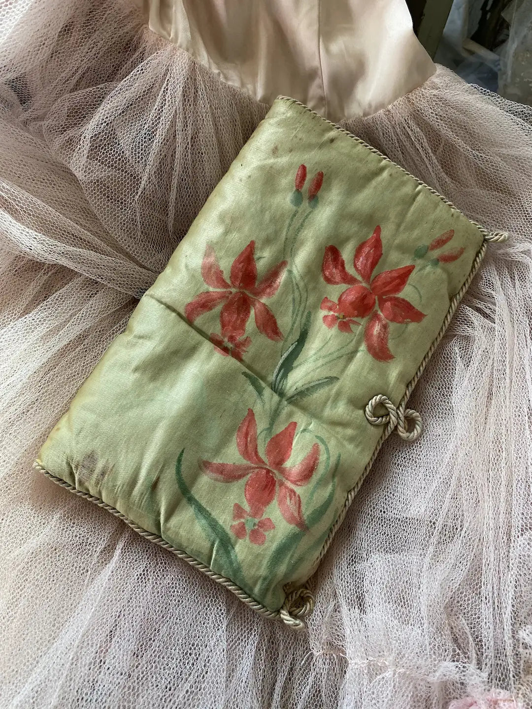 Antique French Silk Hankie Delicates Holder