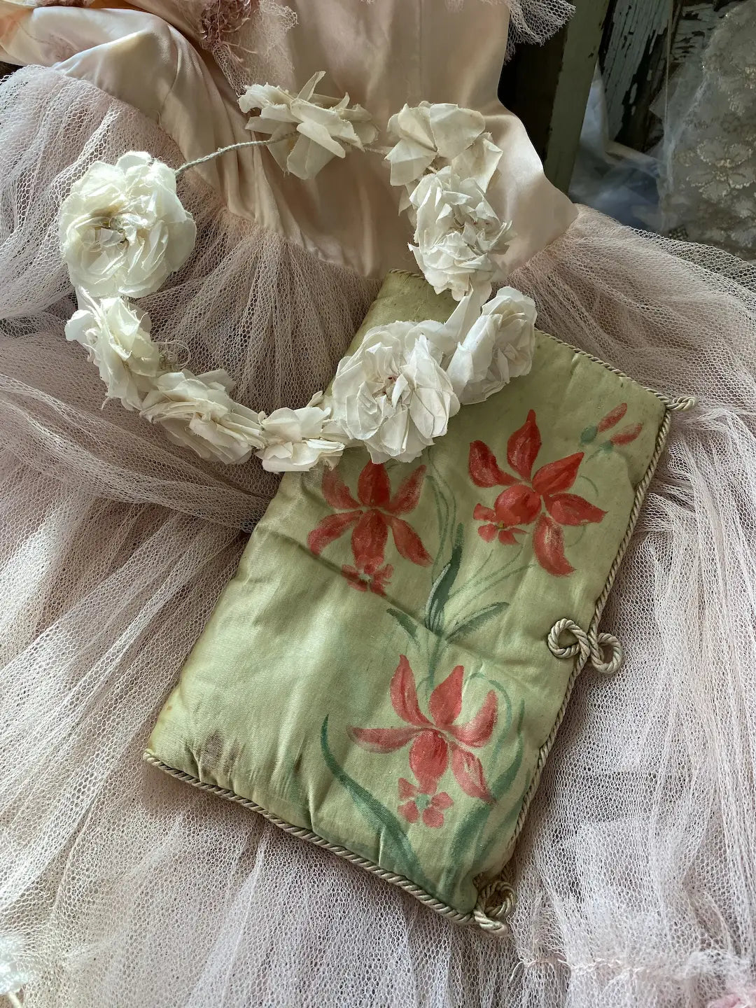 Antique French Silk Hankie Delicates Holder