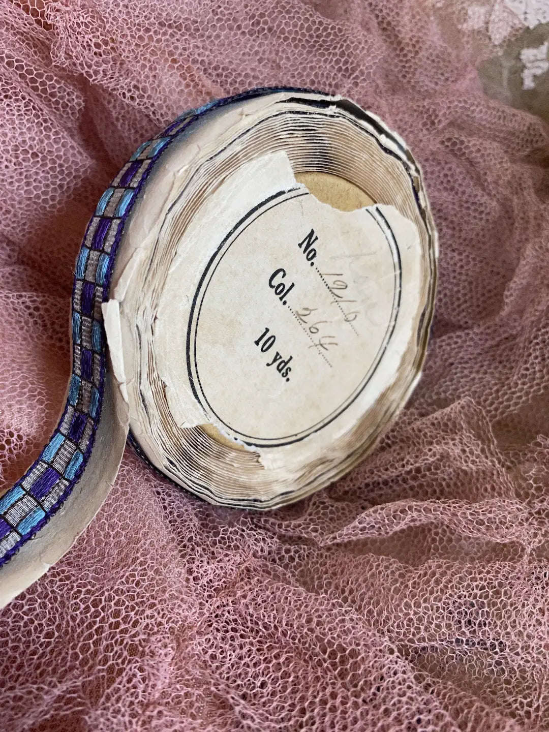 Antique Roll 10 Yards 1920s Silk Metallic Ribbon Trim