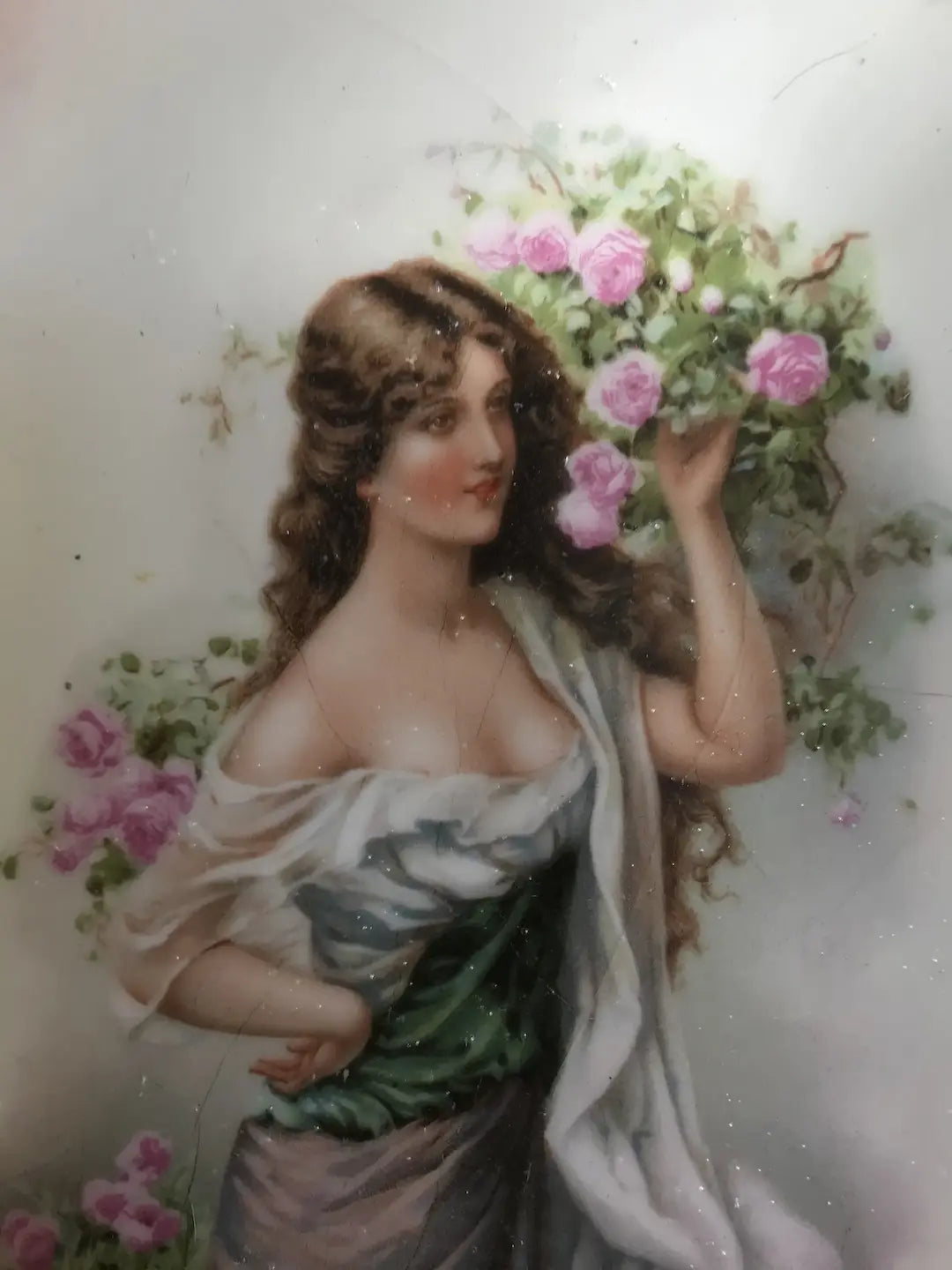 Antique Portrait Plate Pink Roses