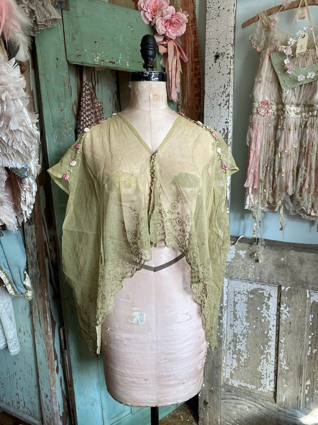 Antique Bed Jacket Metallic Lace Ribbonwork