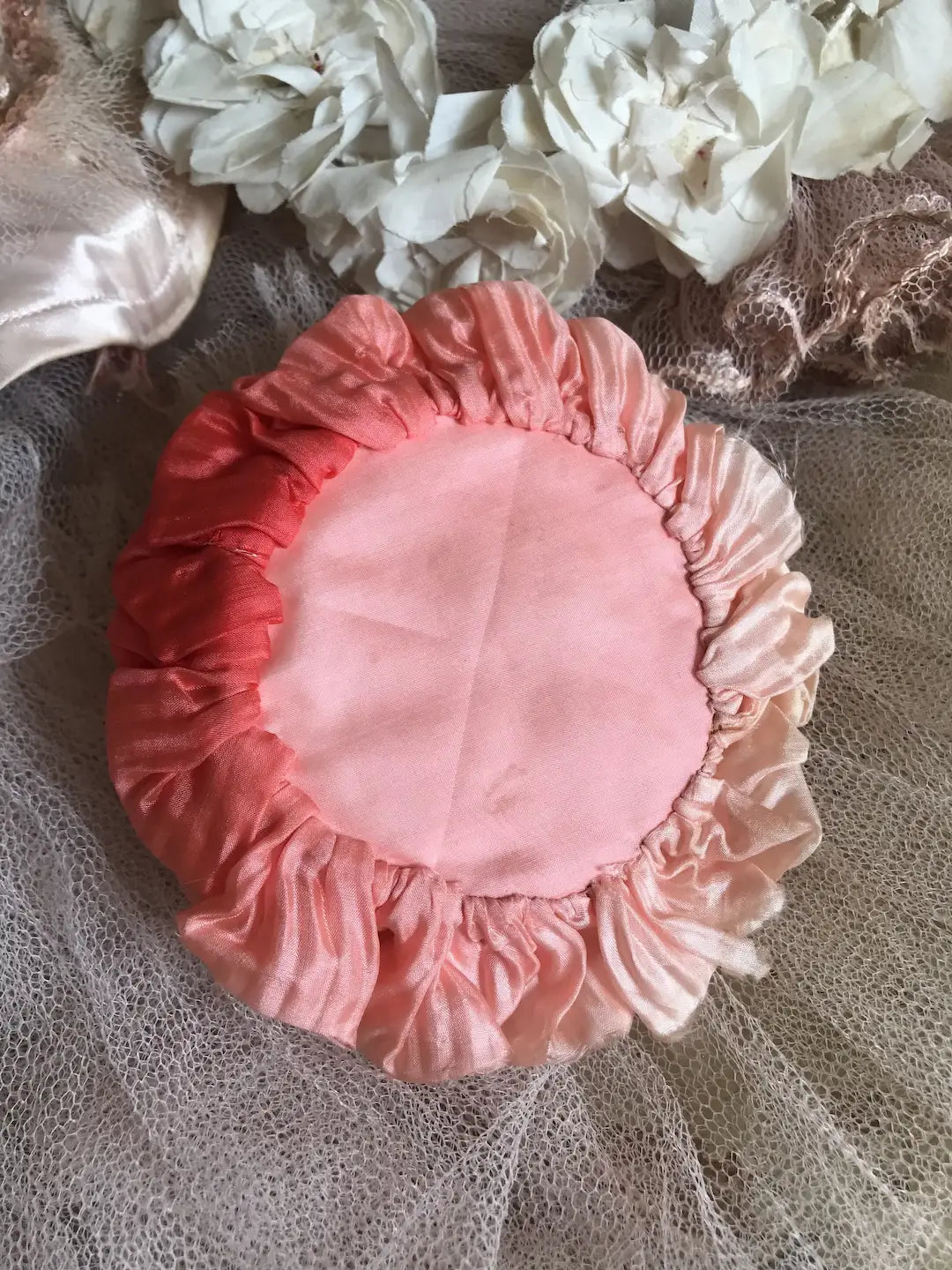 Antique Peach Ombré Silk Ribbonwork Pin Cushion
