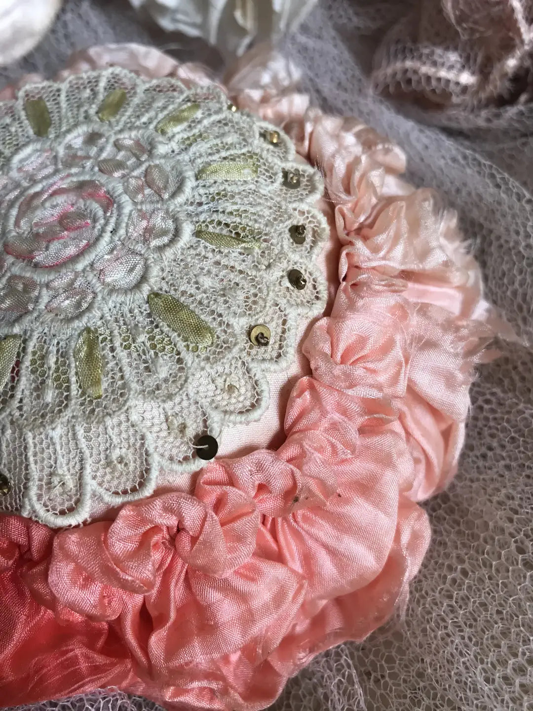 Antique Peach Ombré Silk Ribbonwork Pin Cushion