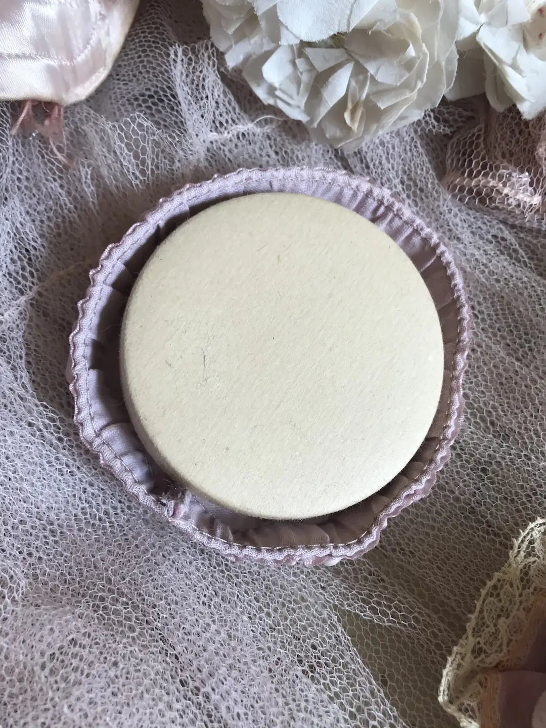 Antique Vintage Ribbonwork Powder Puff Box