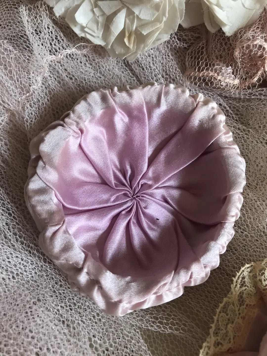 Antique Vintage Ribbonwork Powder Puff Box