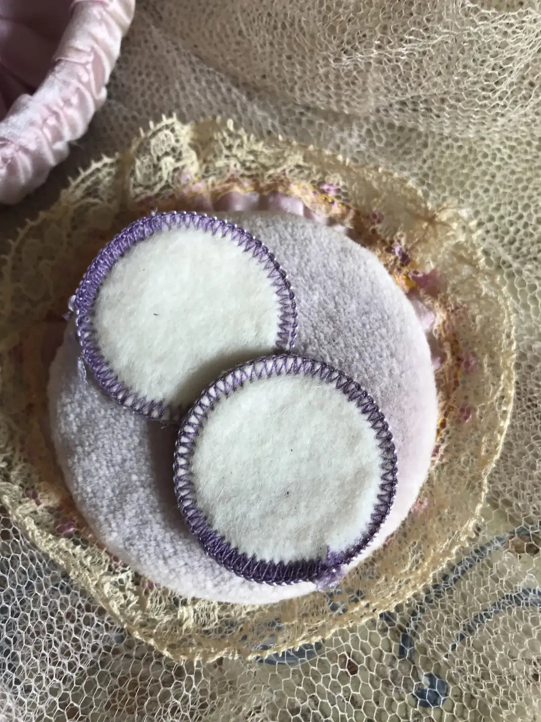 Antique Vintage Ribbonwork Powder Puff Box