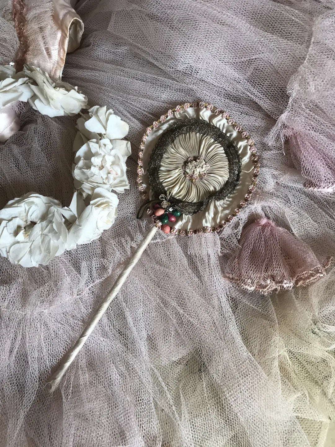 Antique Ribbonwork Powder Puff Wand