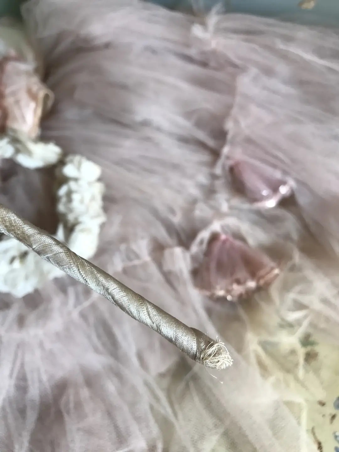 Antique Ribbonwork Powder Puff Wand