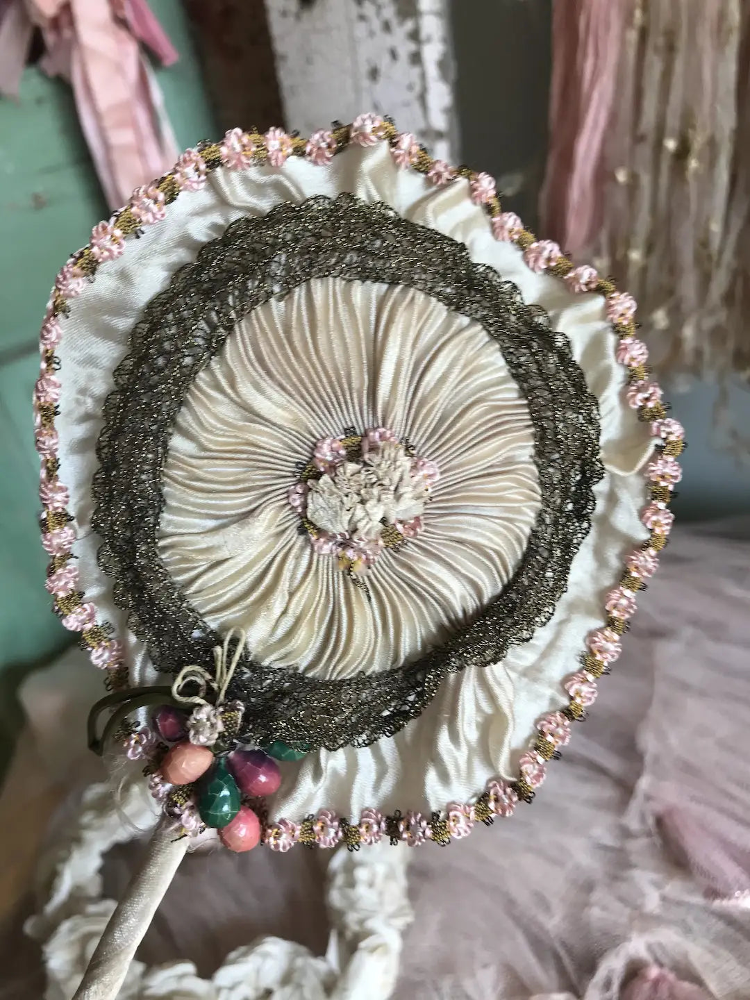 Antique Ribbonwork Powder Puff Wand
