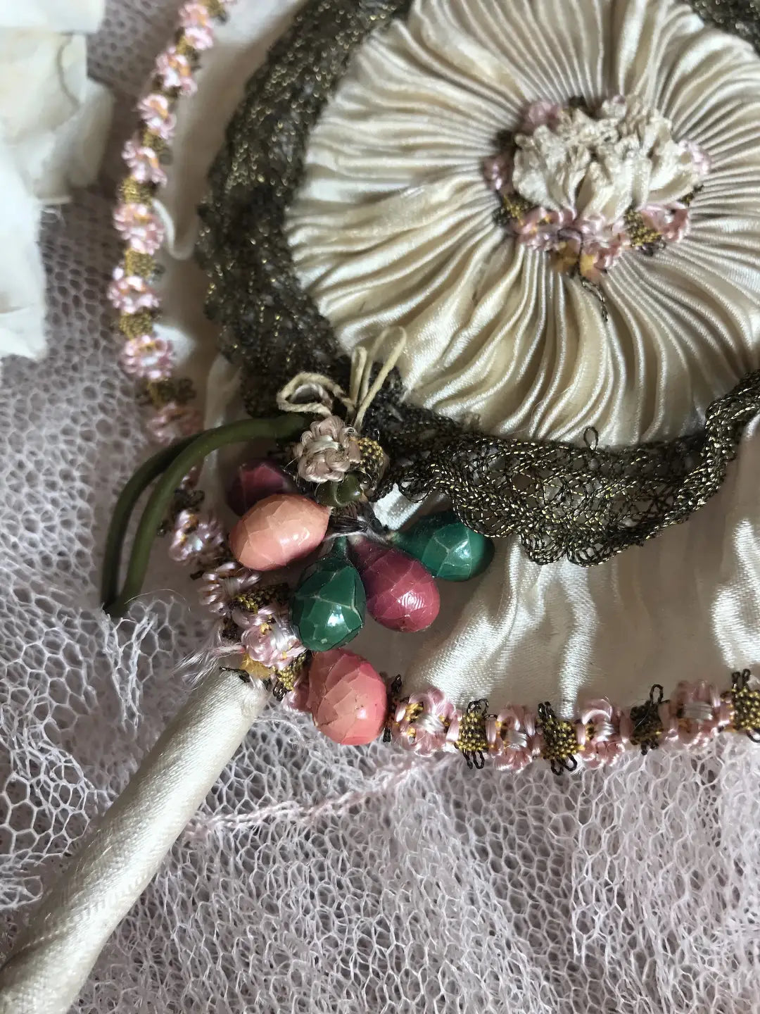 Antique Ribbonwork Powder Puff Wand