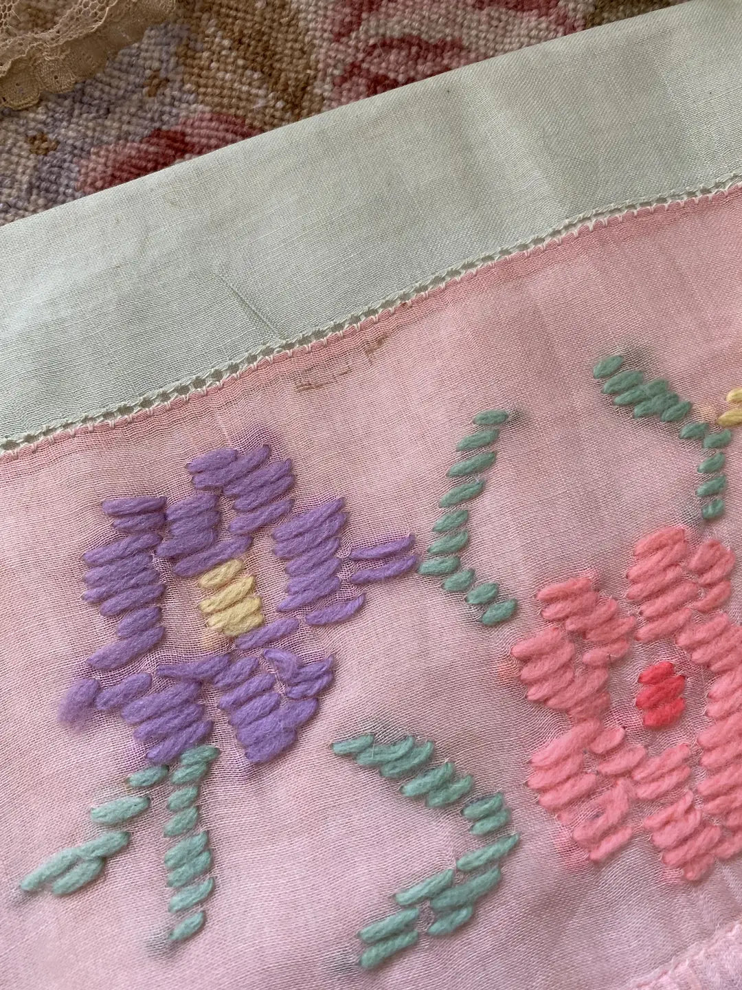 Pair Vintage Pink Ruffled Hankie Holders