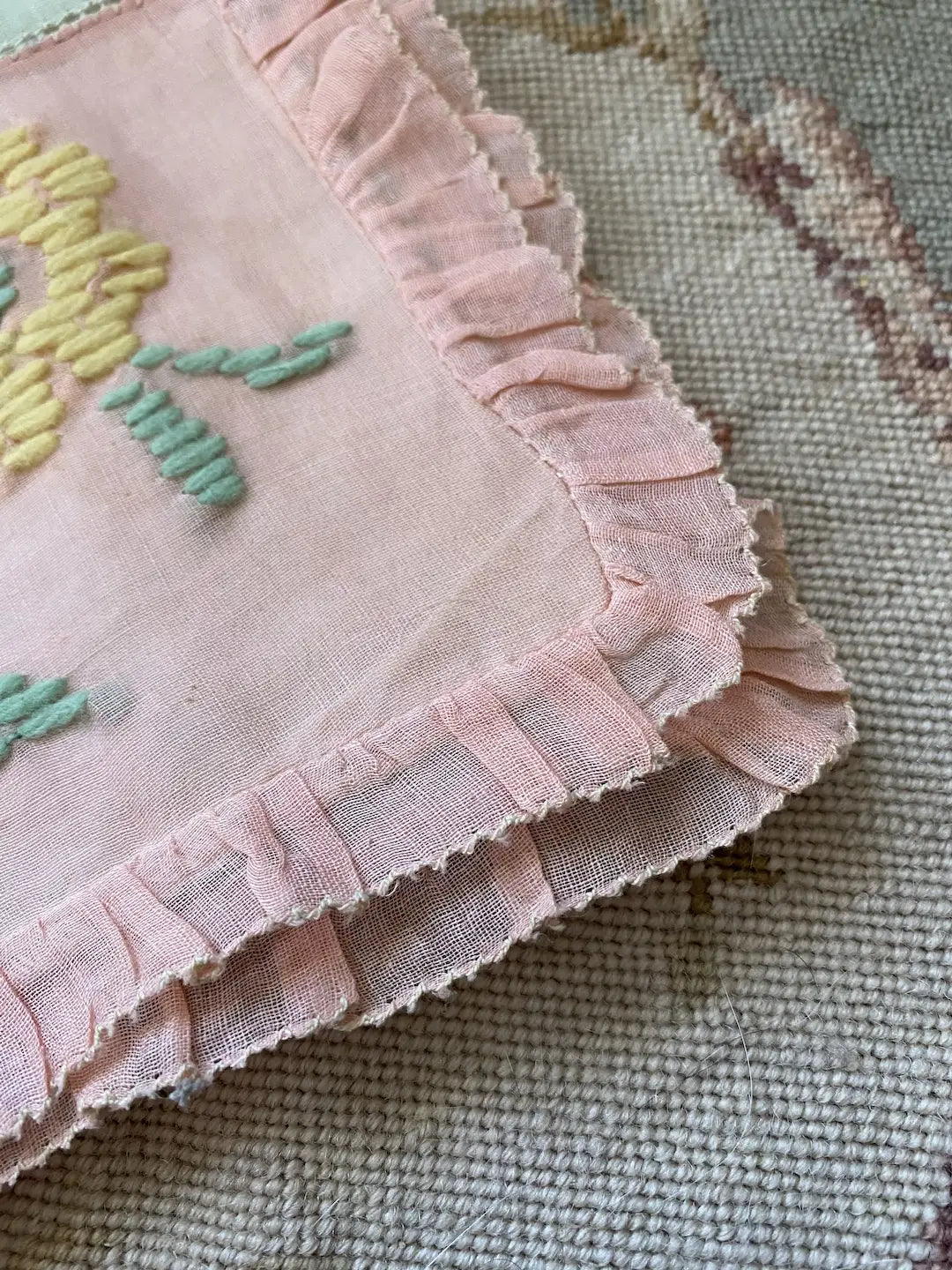 Pair Vintage Pink Ruffled Hankie Holders