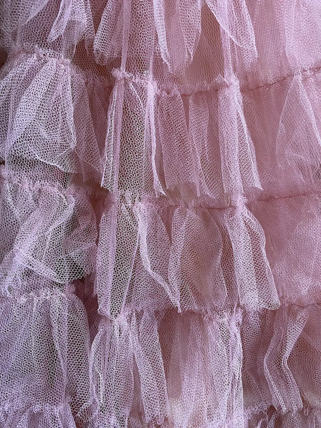 Vintage Coral Pink Dress Shabby Chic Tiered Ruffles Tulle Lace