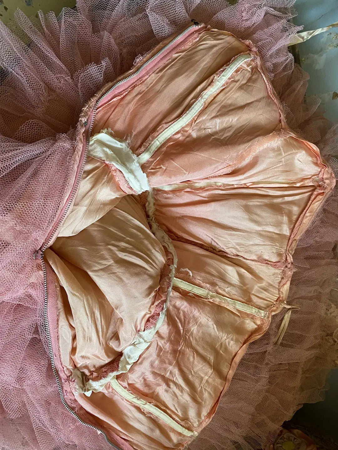 Vintage Coral Pink Dress Shabby Chic Tiered Ruffles Tulle Lace