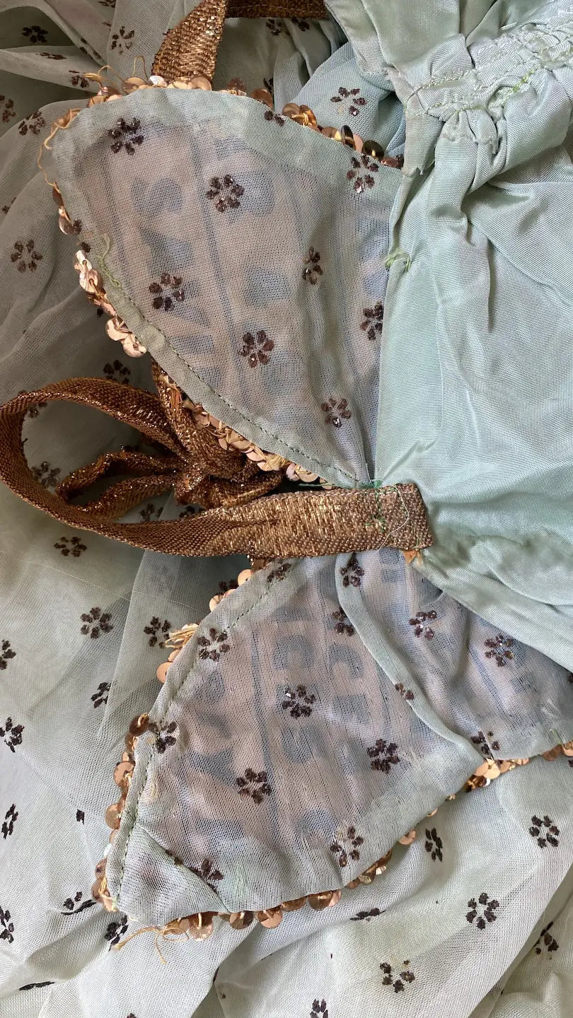 Vintage Ballet Dance Costume Dress Mint Green Sequin Butterfly Lame Halter
