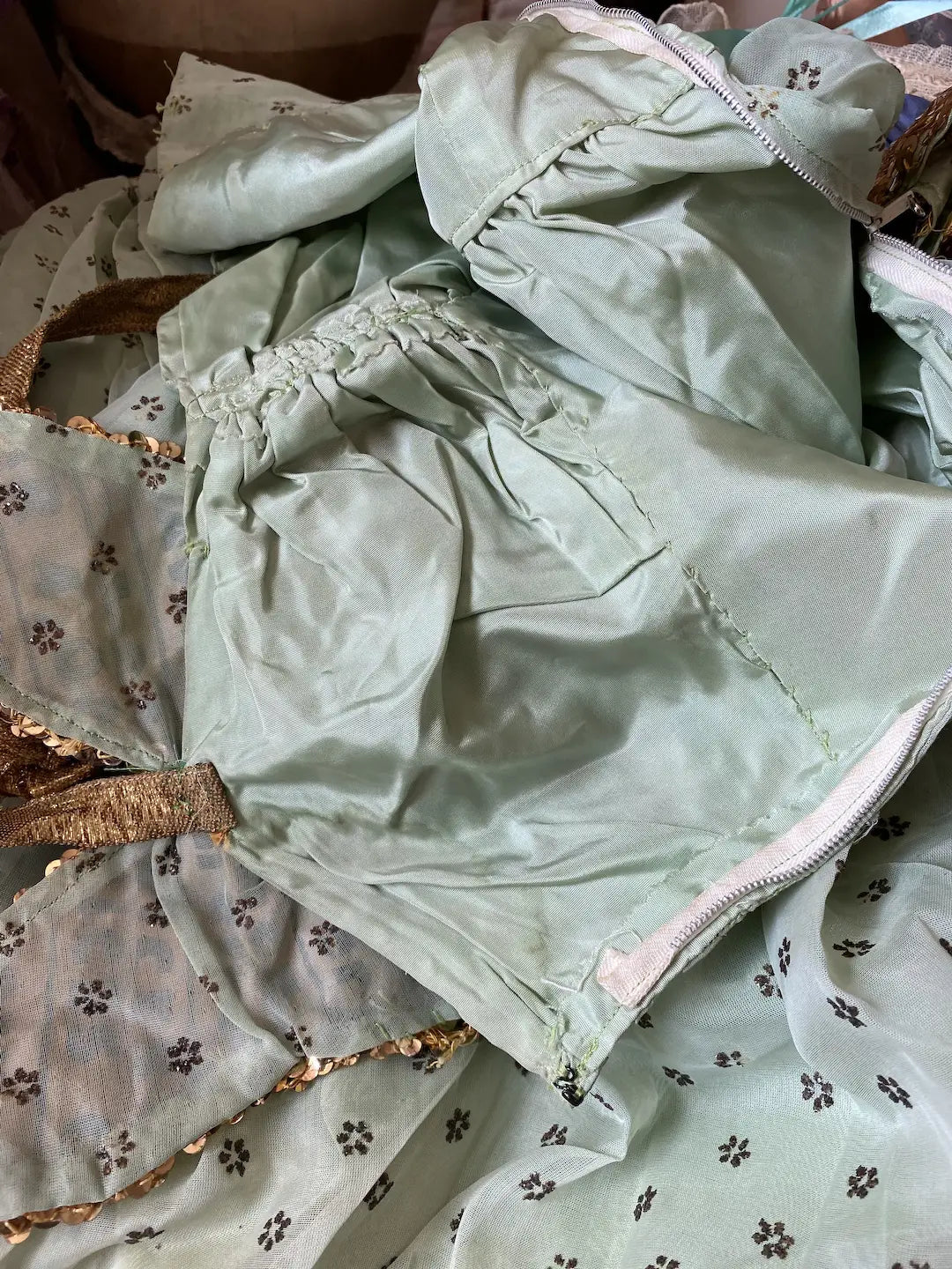 Vintage Ballet Dance Costume Dress Mint Green Sequin Butterfly Lame Halter