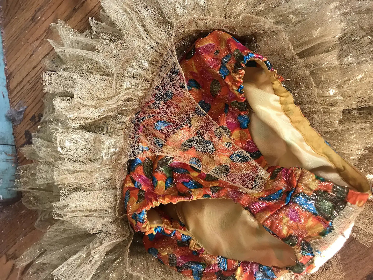 Vintage Ballet Showgirl Costume Rainbow Lamé Tutu Hat