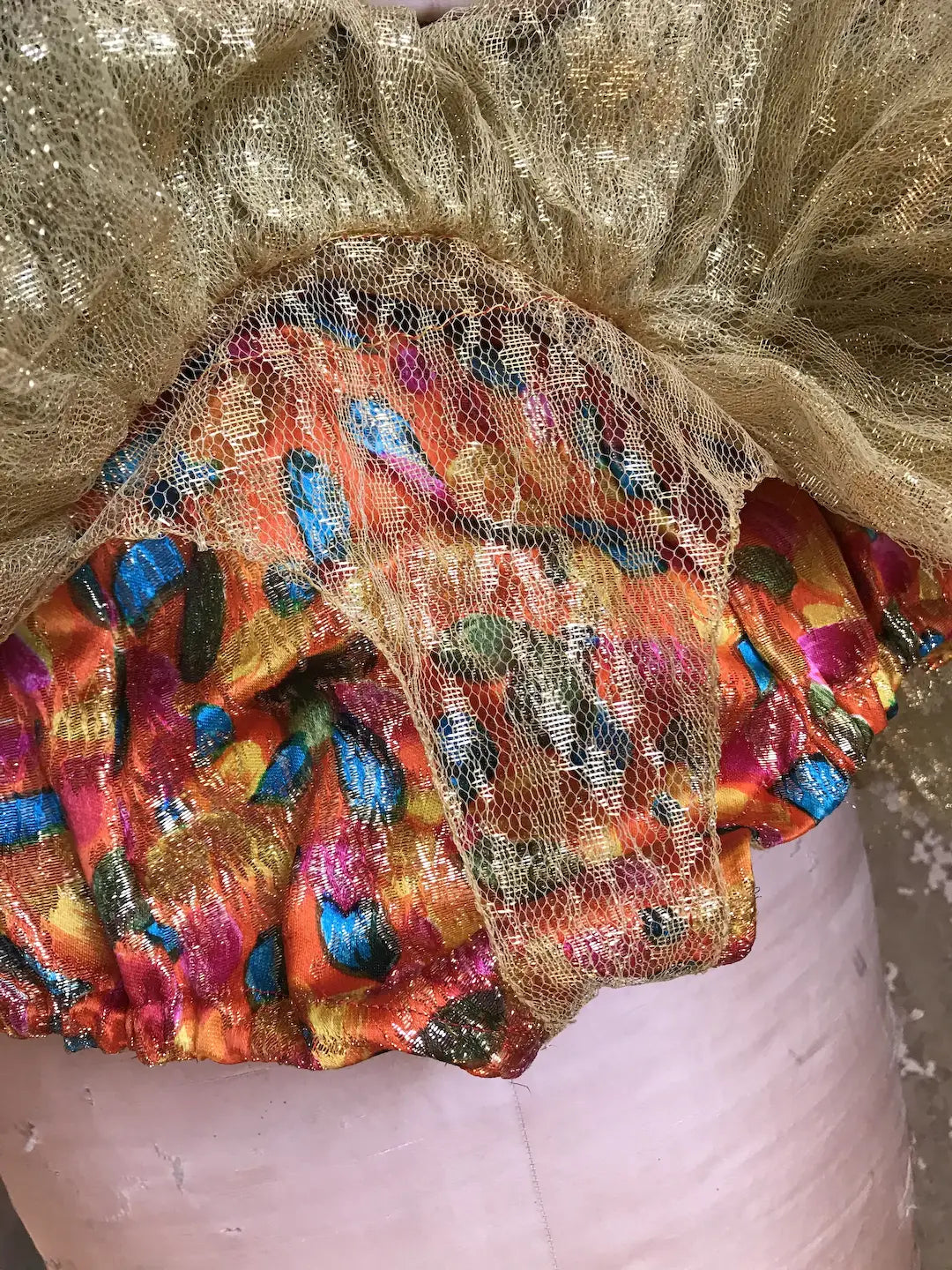 Vintage Ballet Showgirl Costume Rainbow Lamé Tutu Hat