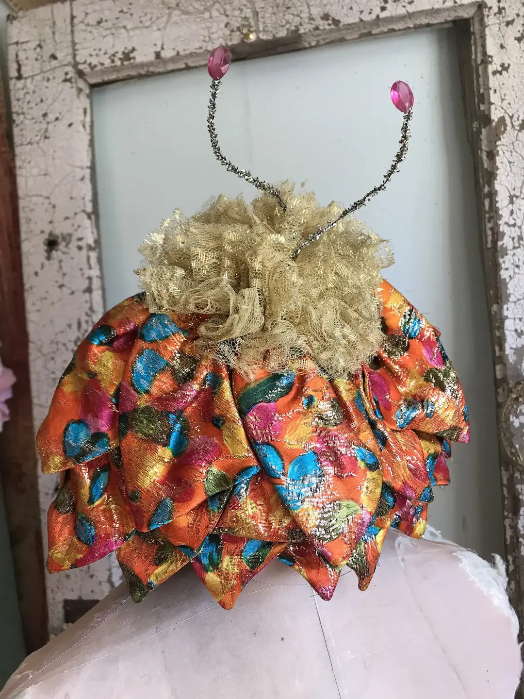 Vintage Ballet Showgirl Costume Rainbow Lamé Tutu Hat