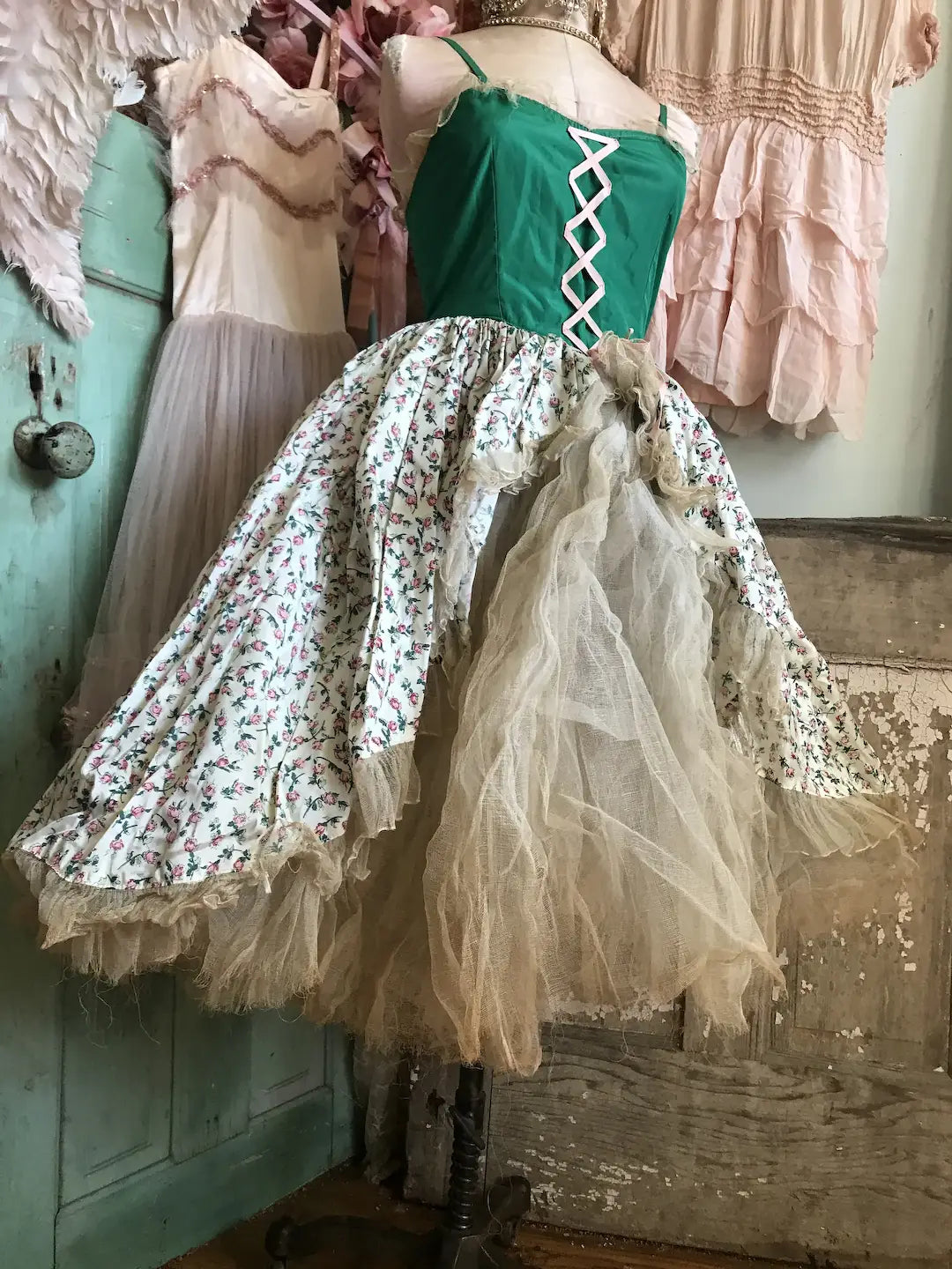 Vintage Ballet Tutu Costume Dress Corset Ribbon Gauze Lace