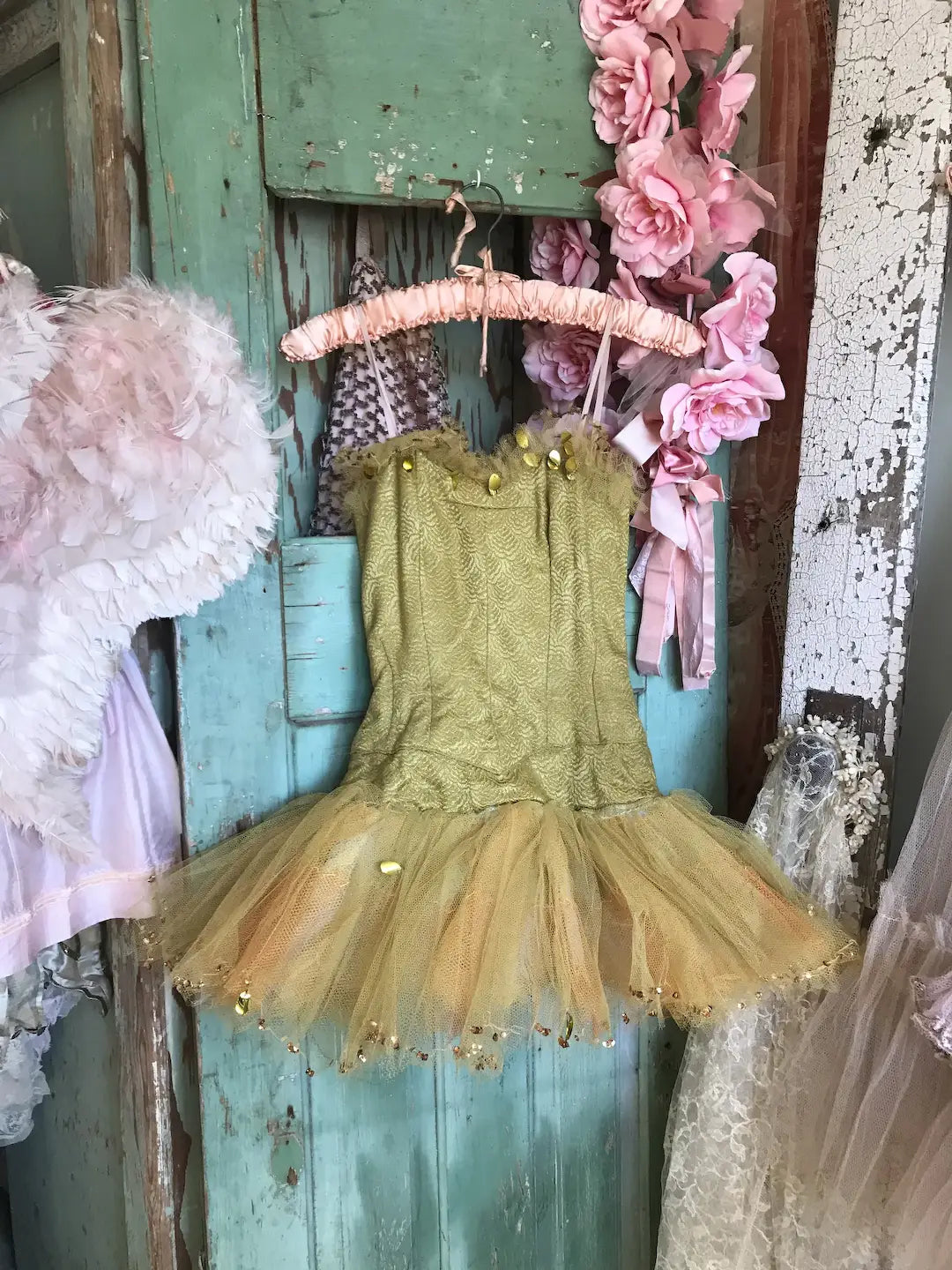 Vintage Ballet Tutu Costume Gold Tulle Lavender Gauze Lace
