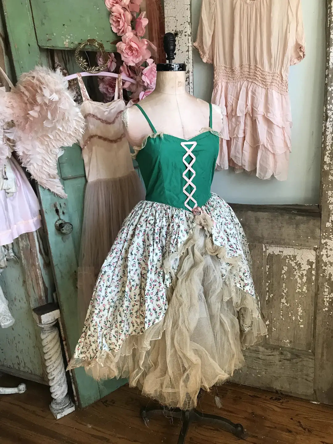 Vintage Ballet Tutu Costume Dress Corset Ribbon Gauze Lace