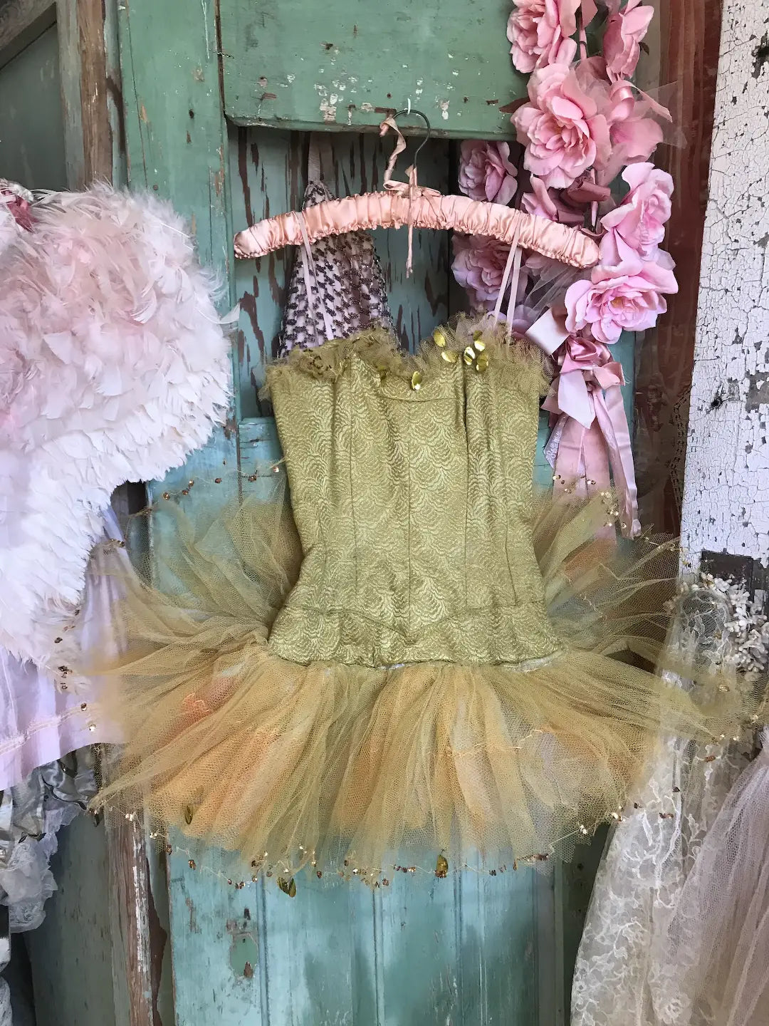 Vintage Ballet Tutu Costume Gold Tulle Lavender Gauze Lace