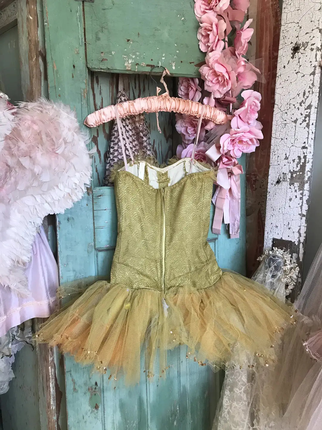 Vintage Ballet Tutu Costume Gold Tulle Lavender Gauze Lace
