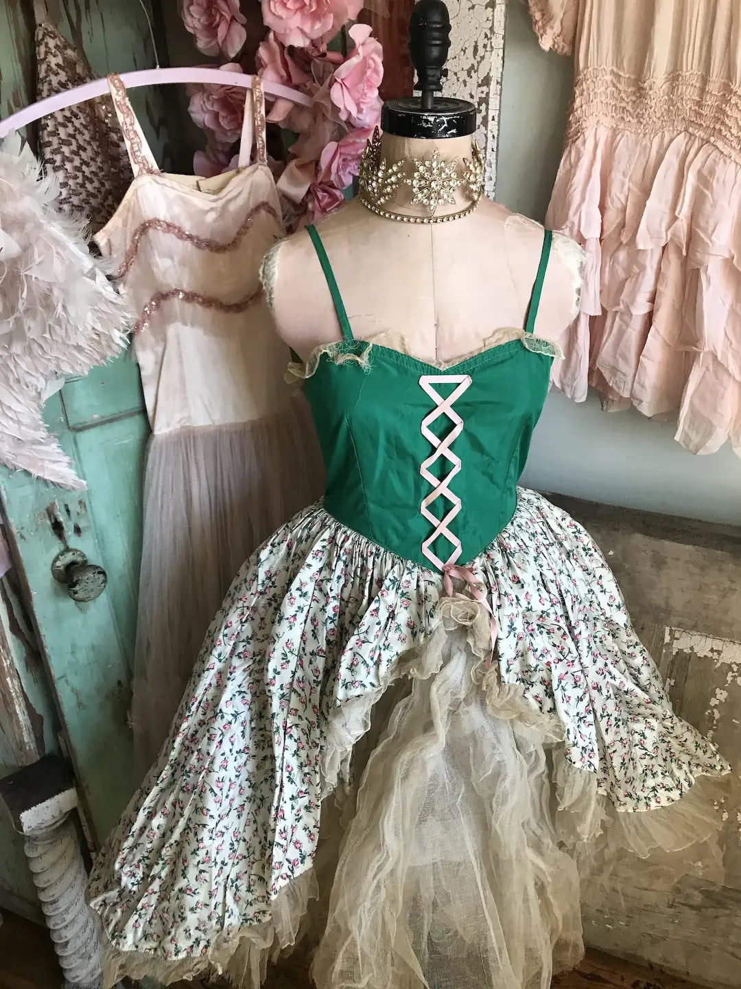 Vintage Ballet Tutu Costume Dress Corset Ribbon Gauze Lace