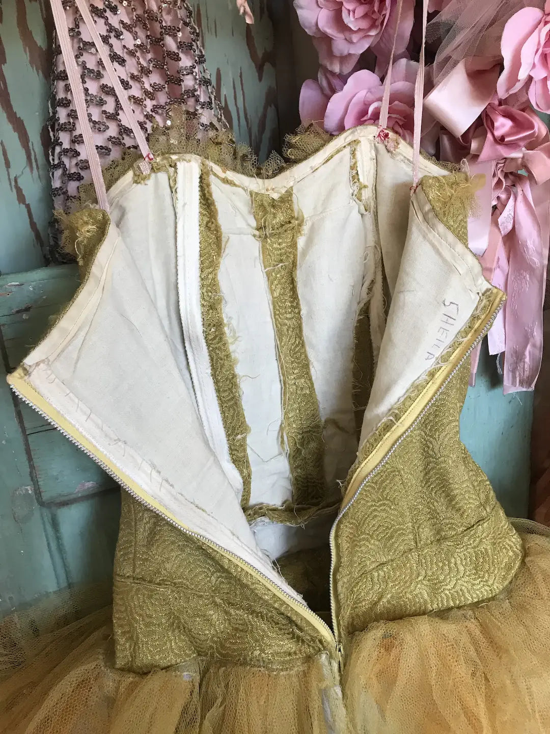 Vintage Ballet Tutu Costume Gold Tulle Lavender Gauze Lace