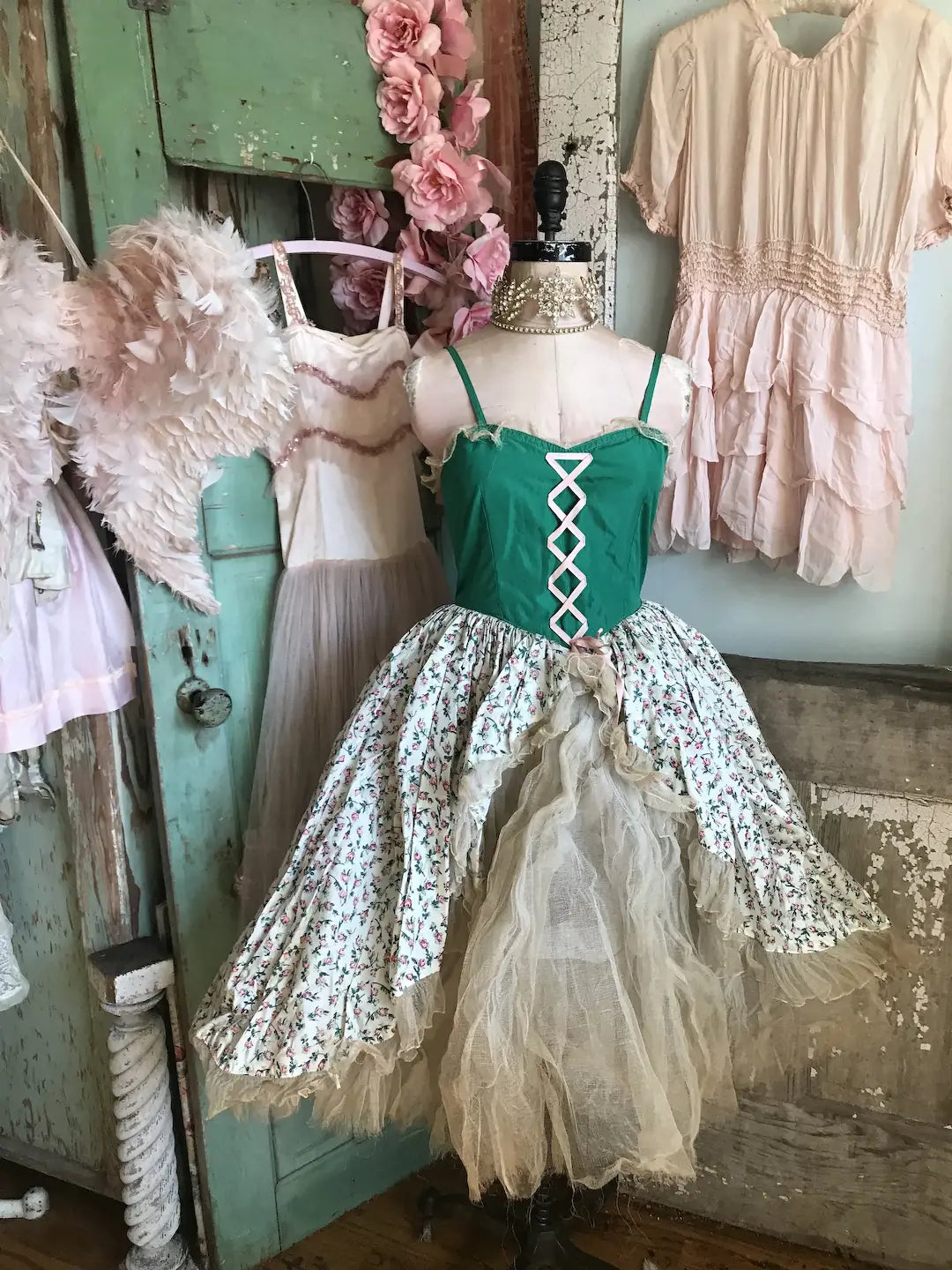 Vintage Ballet Tutu Costume Dress Corset Ribbon Gauze Lace