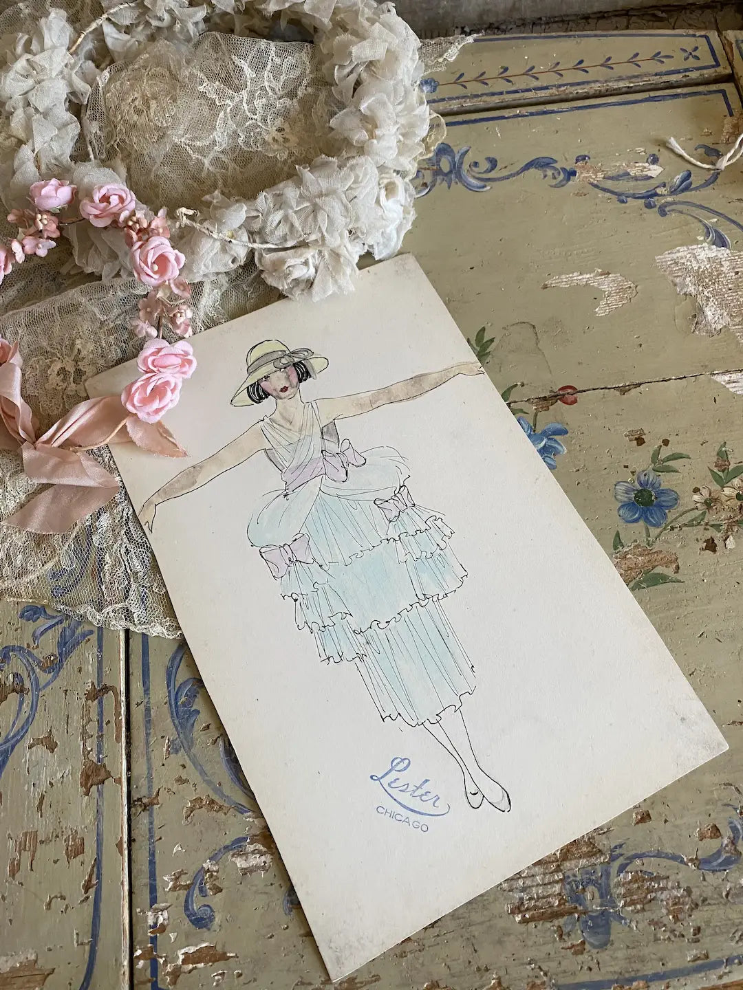 Vintage Costume Sketch c1920-30 Flapper Dress