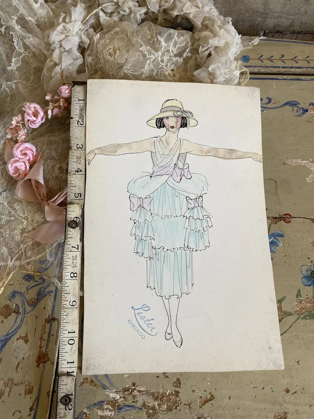 Vintage Costume Sketch c1920-30 Flapper Dress