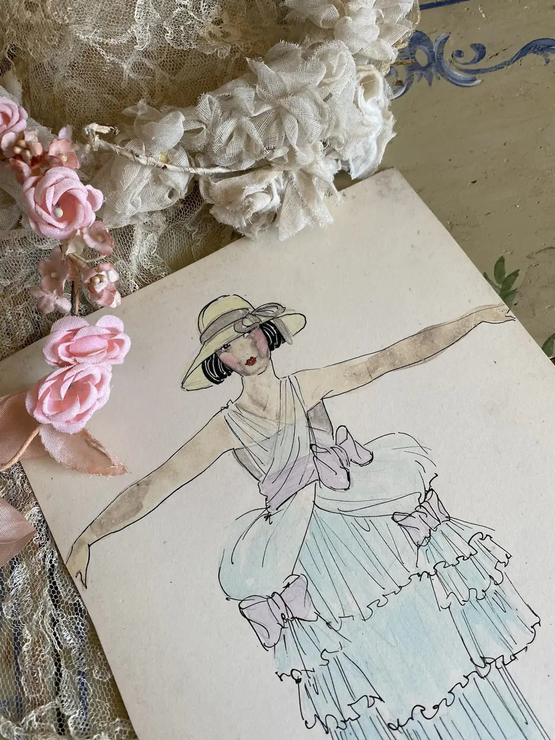 Vintage Costume Sketch c1920-30 Flapper Dress